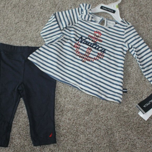 Nautica Baby Girl Striped Anchor Legging Outfit Set Size 3-6 24 Months 24M NWT - Picture 2 of 4